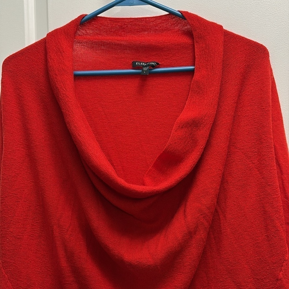 Eileen Fisher 100% Merino Wool Red Cowl Neck Sweater Top Size Large - Picture 3 of 10